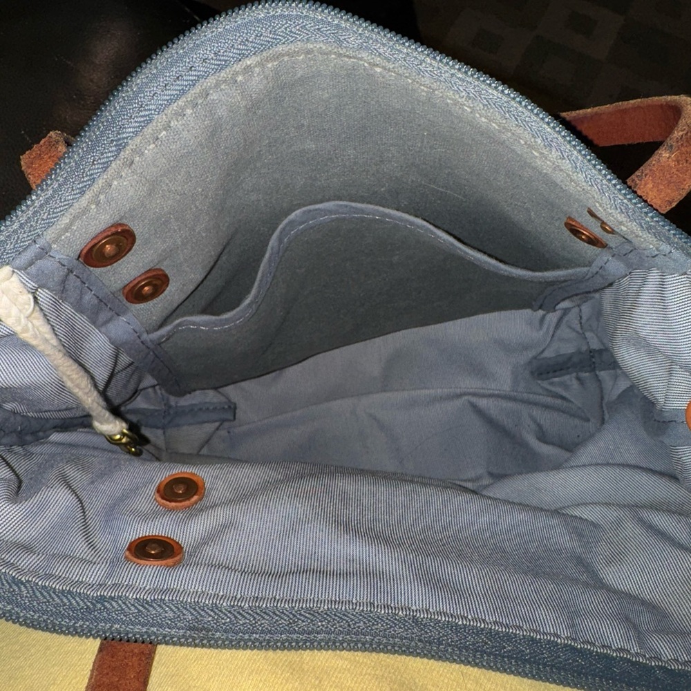 Meanwhile Back on the Farm Slate Blue Waxed Canvas Tote Rustic Casual Bag - Picture 7 of 9